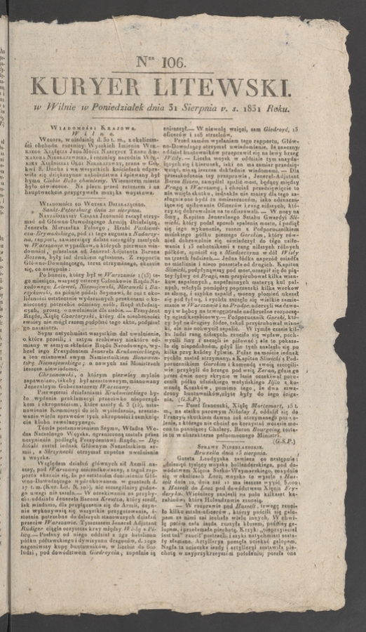 Kuryer Litewski. 1831, numer 106