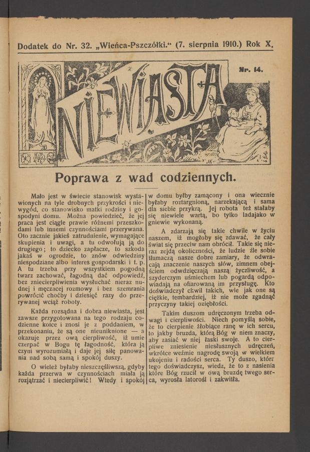Niewiasta : dodatek do numeru 32 „Wieńca-Pszczółki”. Rok 10, 1910, numer 14