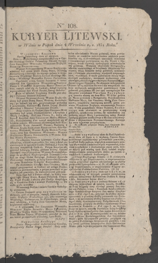 Kuryer Litewski. 1831, numer 108