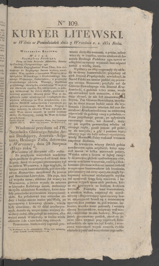 Kuryer Litewski. 1831, numer 109
