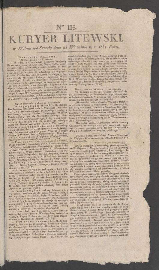 Kuryer Litewski. 1831, numer 116