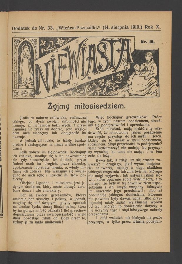 Niewiasta : dodatek do numeru 33 „Wieńca-Pszczółki”. Rok 10, 1910, numer 15