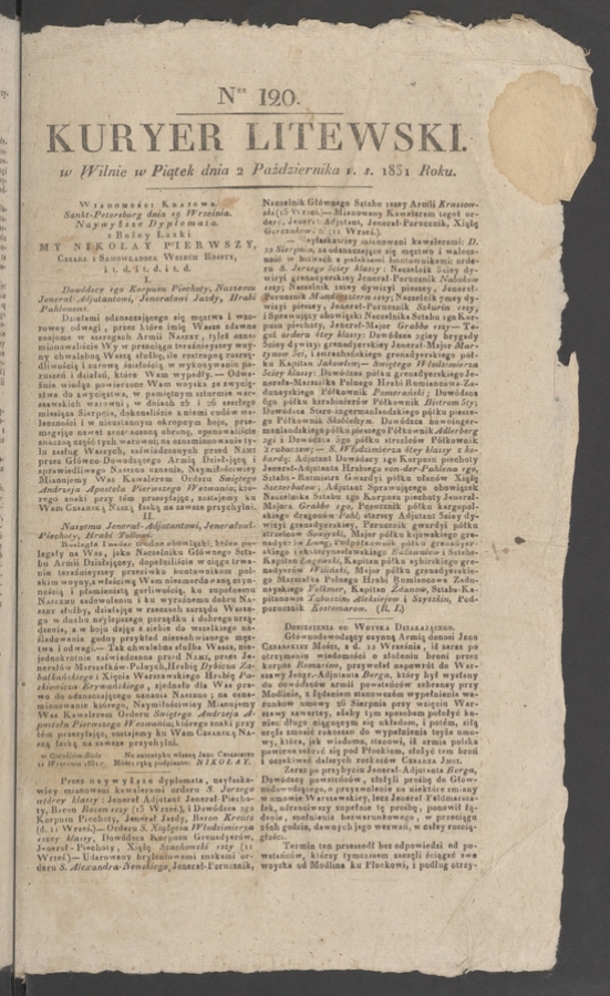 Kuryer Litewski. 1831, numer 120