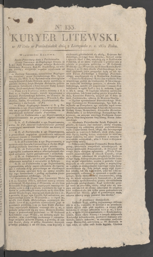 Kuryer Litewski. 1831, numer 133