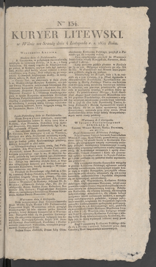 Kuryer Litewski. 1831, numer 134