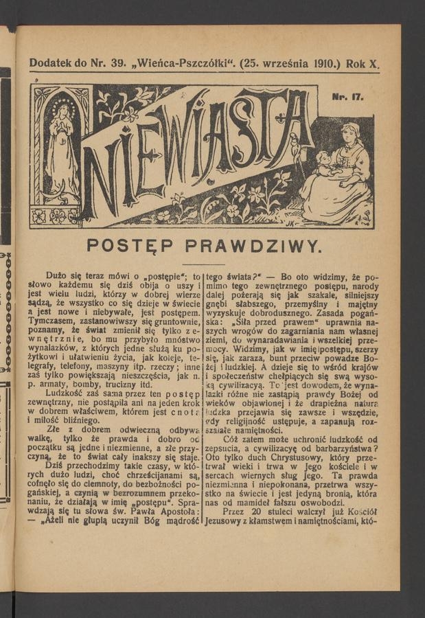 Niewiasta : dodatek do numeru 39 „Wieńca-Pszczółki”. Rok 10, 1910, numer 17