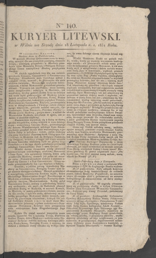 Kuryer Litewski. 1831, numer 140