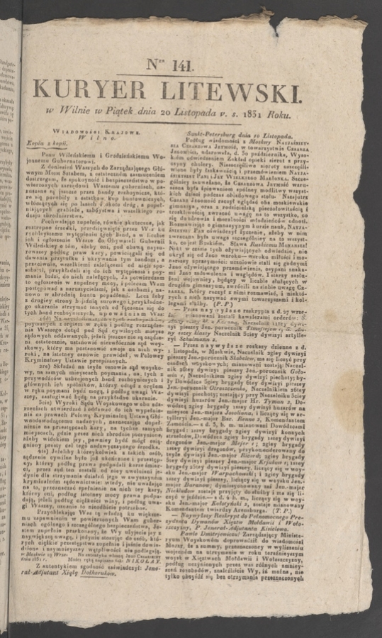 Kuryer Litewski. 1831, numer 141