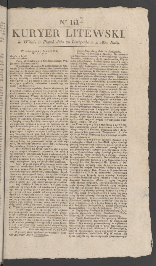 Kuryer Litewski. 1831, numer 142