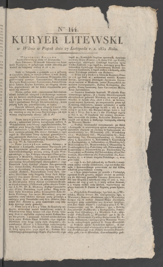 Kuryer Litewski. 1831, numer 144