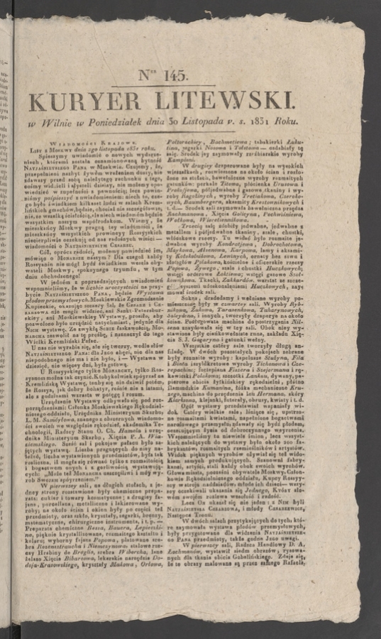 Kuryer Litewski. 1831, numer 145