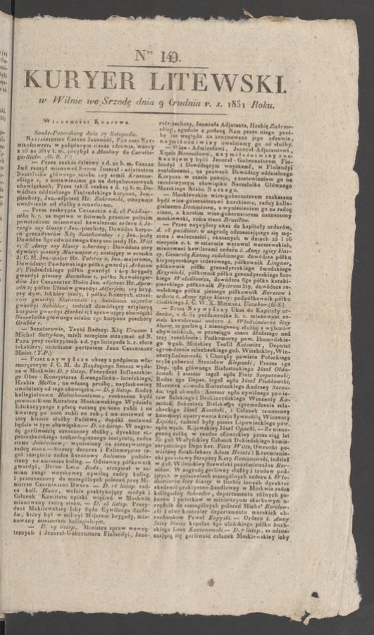 Kuryer Litewski. 1831, numer 149
