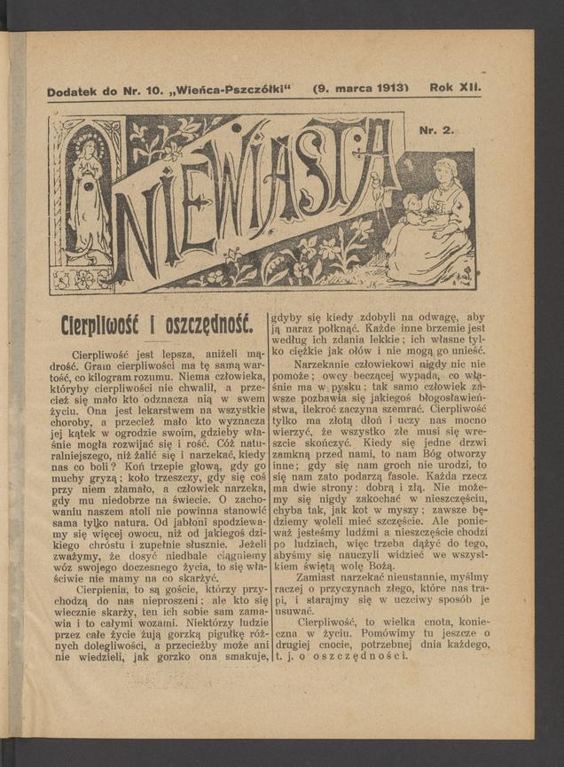 Niewiasta : dodatek do numeru 10 „Wieńca-Pszczółki”. Rok 13, 1913, numer 2