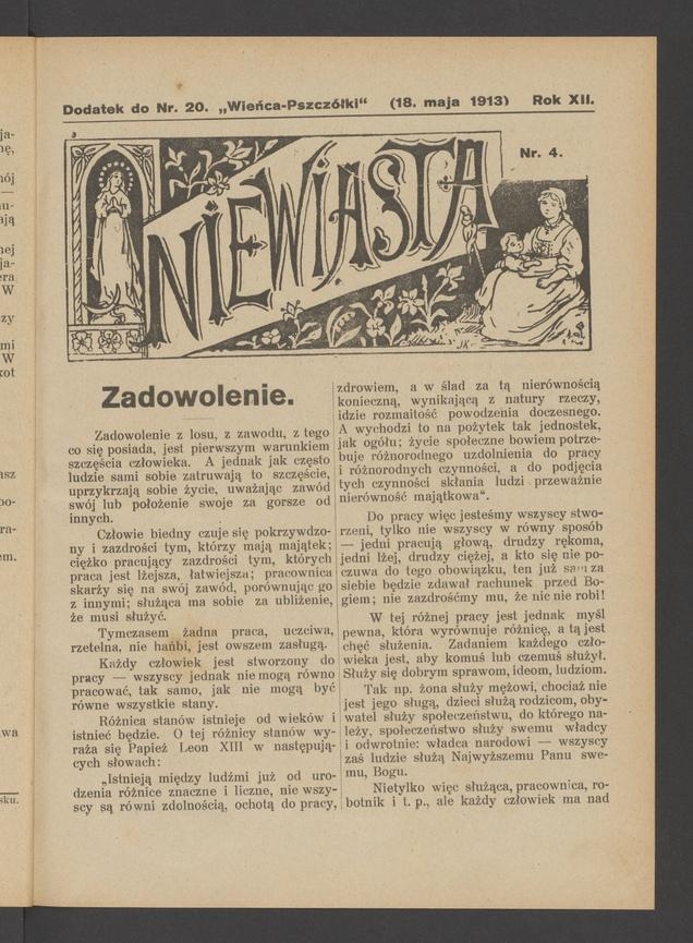 Niewiasta : dodatek do numeru 20 „Wieńca-Pszczółki”. Rok 13, 1913, numer 4