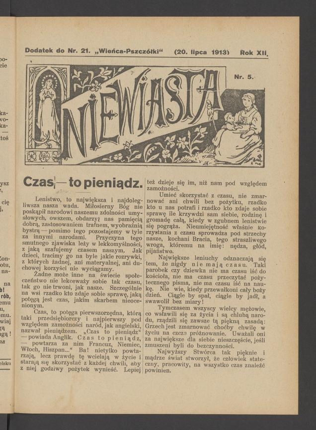 Niewiasta : dodatek do numeru 21 „Wieńca-Pszczółki”. Rok 13, 1913, numer 5
