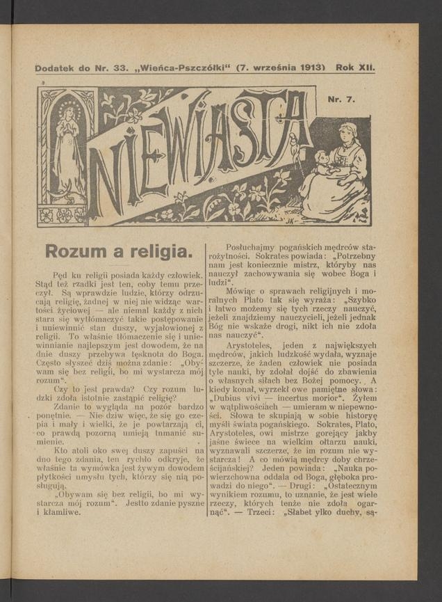 Niewiasta : dodatek do numeru 33 „Wieńca-Pszczółki”. Rok 13, 1913, numer 7
