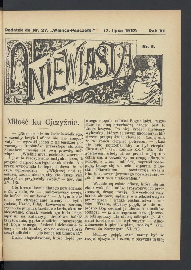Niewiasta : dodatek do numeru 27 „Wieńca-Pszczółki”. Rok 12, 1912, numer 5
