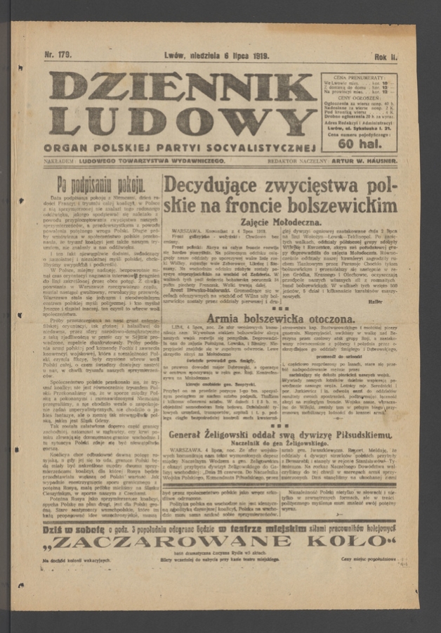 Dziennik Ludowy : organ Polskiej Partyi Socyalistycznej. Rok 2, 1919, numer 179