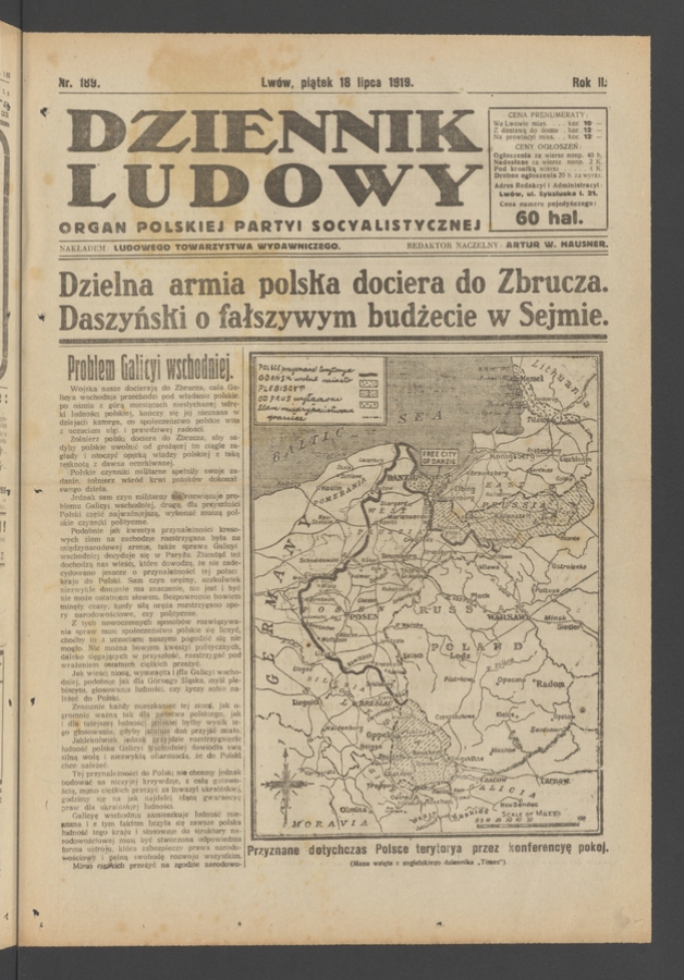 Dziennik Ludowy : organ Polskiej Partyi Socyalistycznej. Rok 2, 1919, numer 189