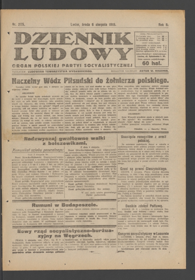 Dziennik Ludowy : organ Polskiej Partyi Socyalistycznej. Rok 2, 1919, numer 205