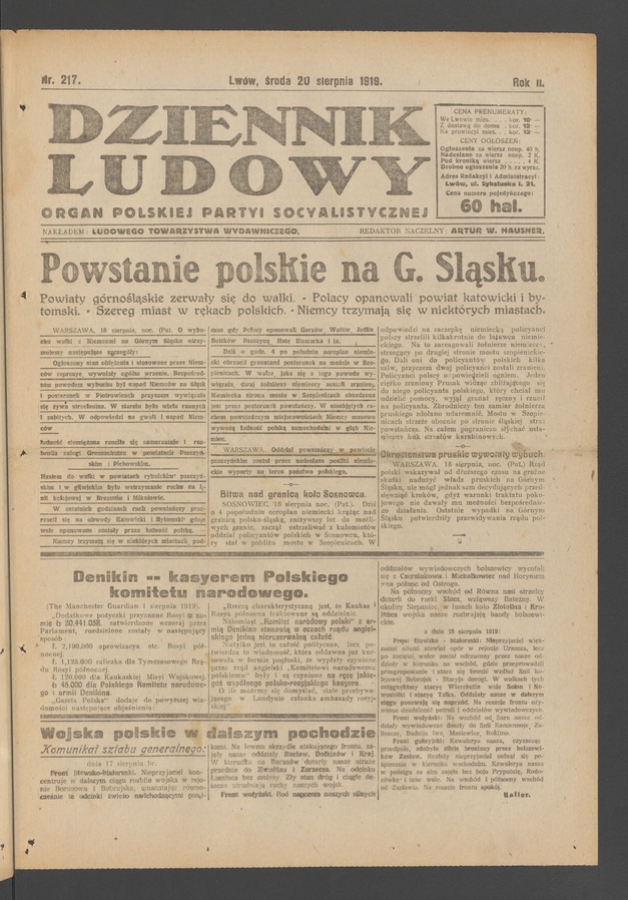 Dziennik Ludowy : organ Polskiej Partyi Socyalistycznej. Rok 2, 1919, numer 217