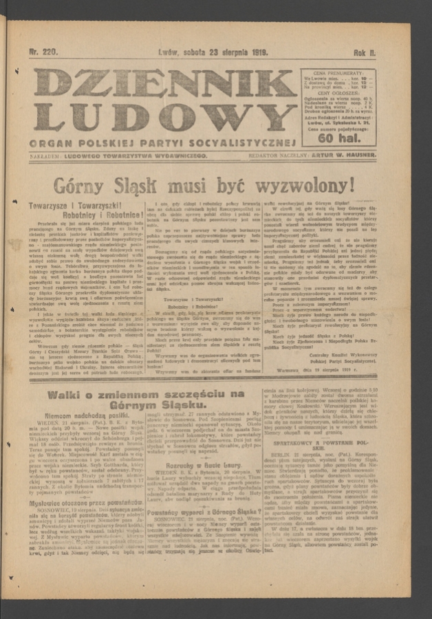 Dziennik Ludowy : organ Polskiej Partyi Socyalistycznej. Rok 2, 1919, numer 220