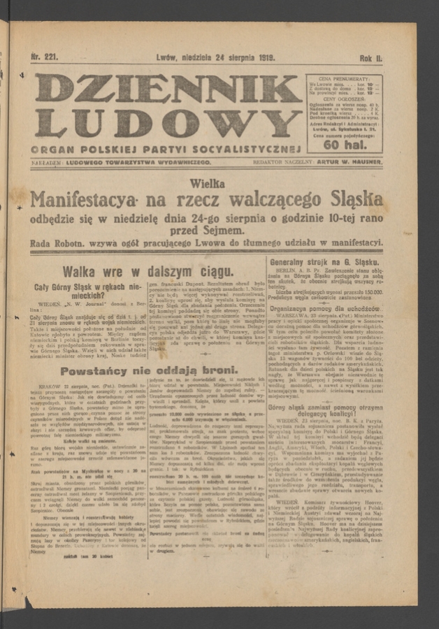 Dziennik Ludowy : organ Polskiej Partyi Socyalistycznej. Rok 2, 1919, numer 221