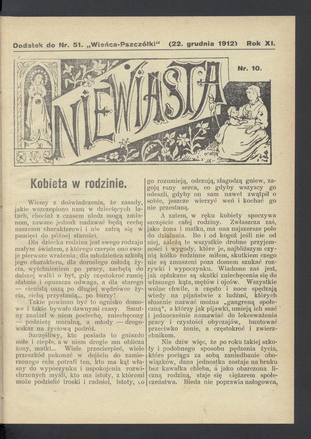 Niewiasta : dodatek do numeru 51 „Wieńca-Pszczółki”. Rok 12, 1912, numer 10