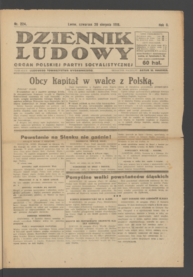 Dziennik Ludowy : organ Polskiej Partyi Socyalistycznej. Rok 2, 1919, numer 224