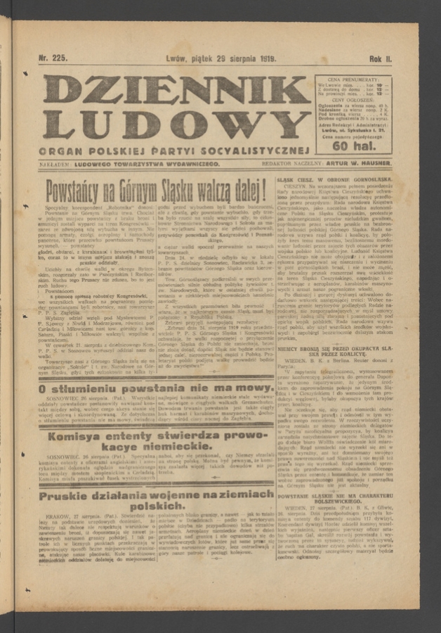 Dziennik Ludowy : organ Polskiej Partyi Socyalistycznej. Rok 2, 1919, numer 225