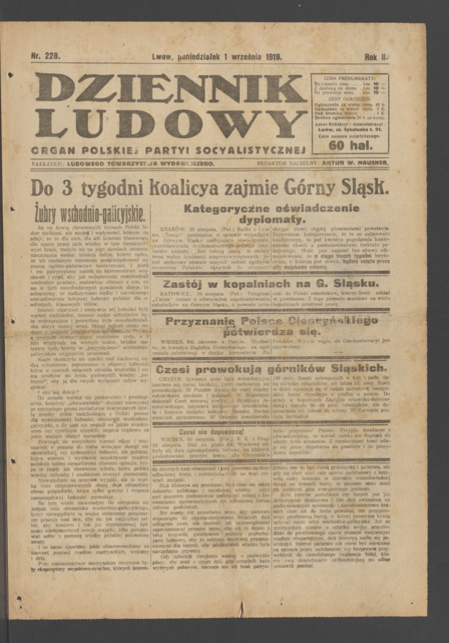 Dziennik Ludowy : organ Polskiej Partyi Socyalistycznej. Rok 2, 1919, numer 228