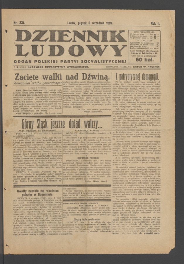 Dziennik Ludowy : organ Polskiej Partyi Socyalistycznej. Rok 2, 1919, numer 231