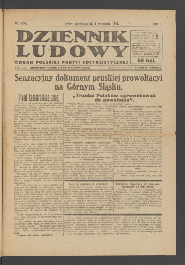 Dziennik Ludowy : organ Polskiej Partyi Socyalistycznej. Rok 2, 1919, numer 234