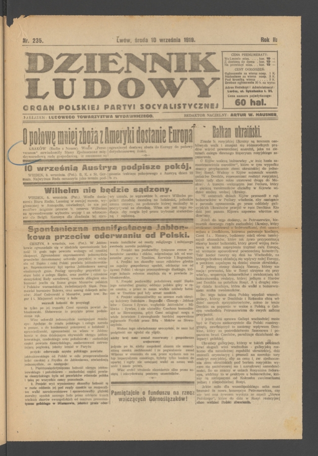 Dziennik Ludowy : organ Polskiej Partyi Socyalistycznej. Rok 2, 1919, numer 235