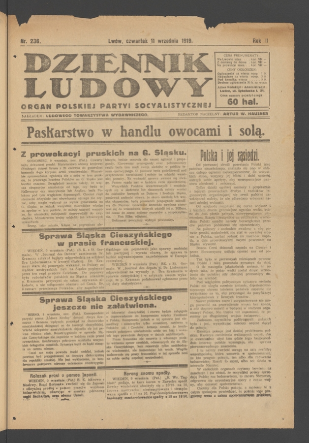 Dziennik Ludowy : organ Polskiej Partyi Socyalistycznej. Rok 2, 1919, numer 236