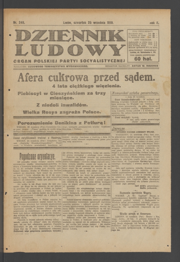 Dziennik Ludowy : organ Polskiej Partyi Socyalistycznej. Rok 2, 1919, numer 248