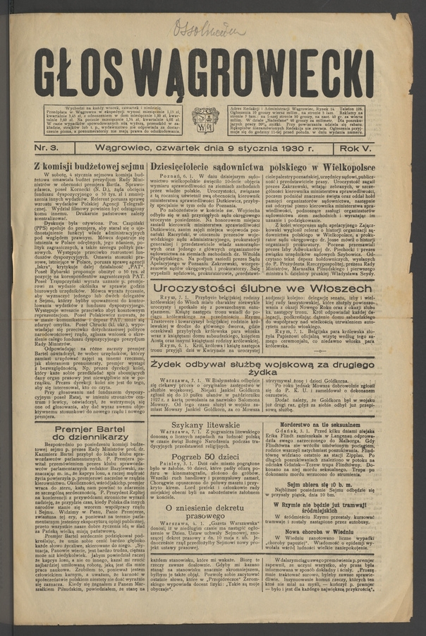 Głos Wągrowiecki. Rok 5, 1930, numer 3