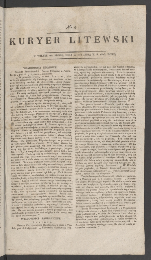 Kuryer Litewski. 1815, numer 6