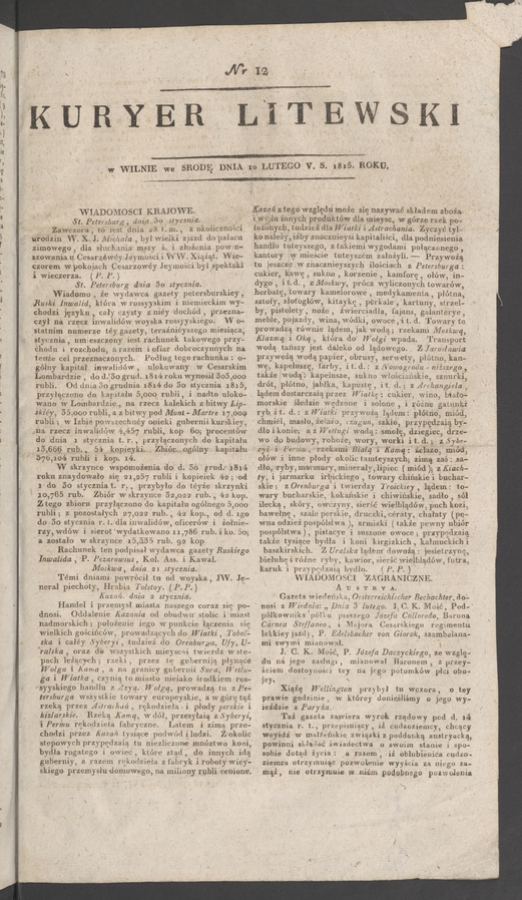 Kuryer Litewski. 1815, numer 12