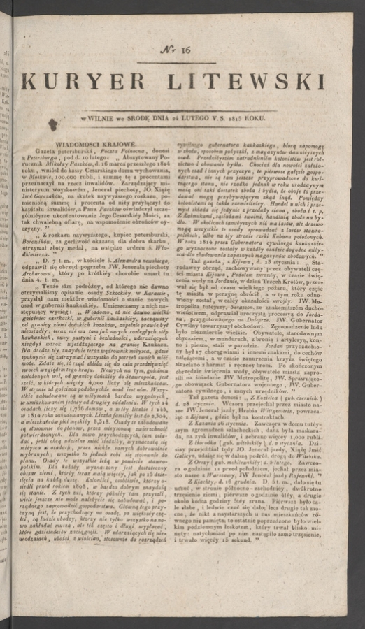 Kuryer Litewski. 1815, numer 16
