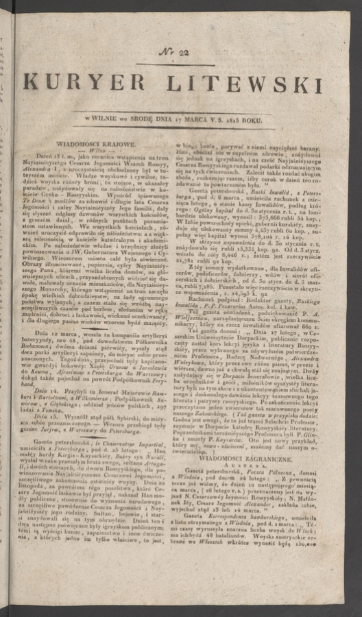 Kuryer Litewski. 1815, numer 22