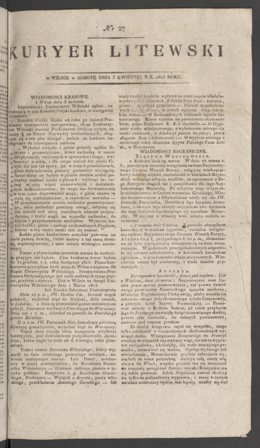 Kuryer Litewski. 1815, numer 27