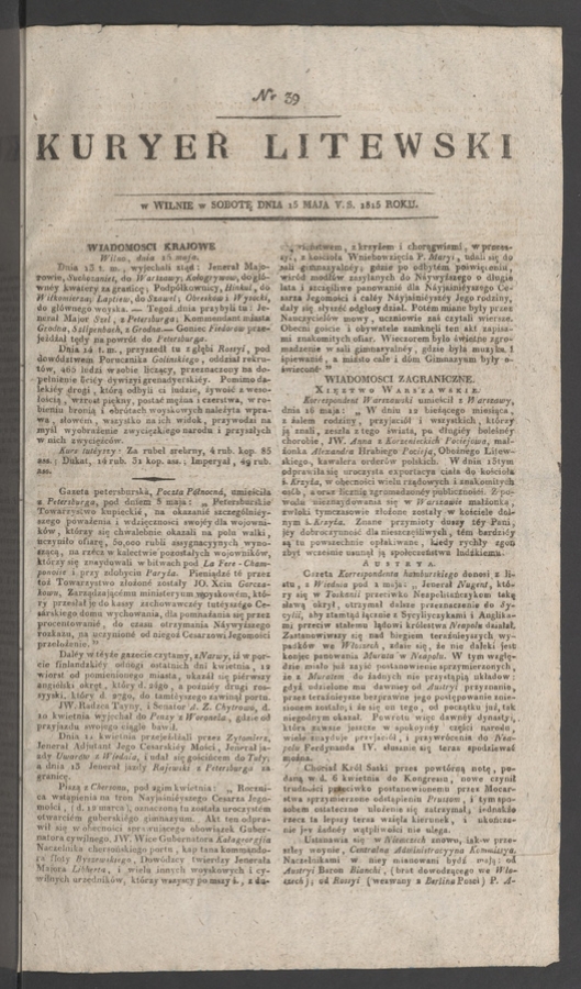 Kuryer Litewski. 1815, numer 39