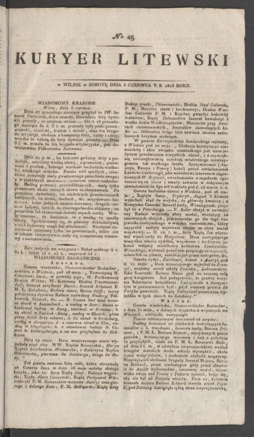 Kuryer Litewski. 1815, numer 45