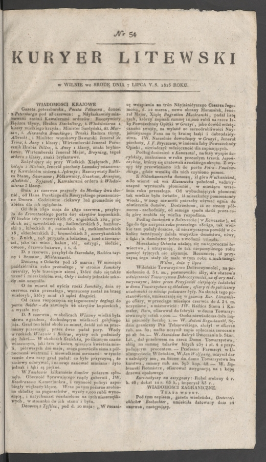 Kuryer Litewski. 1815, numer 54