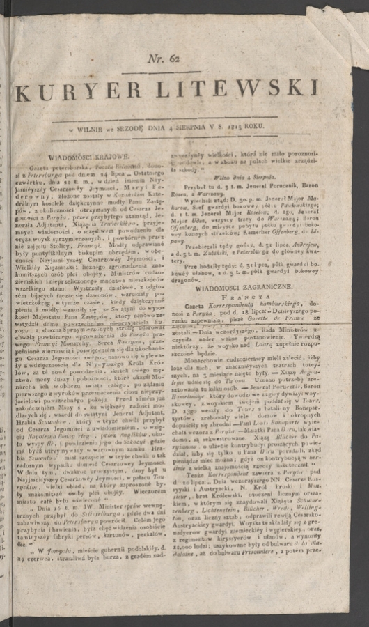 Kuryer Litewski. 1815, numer 62