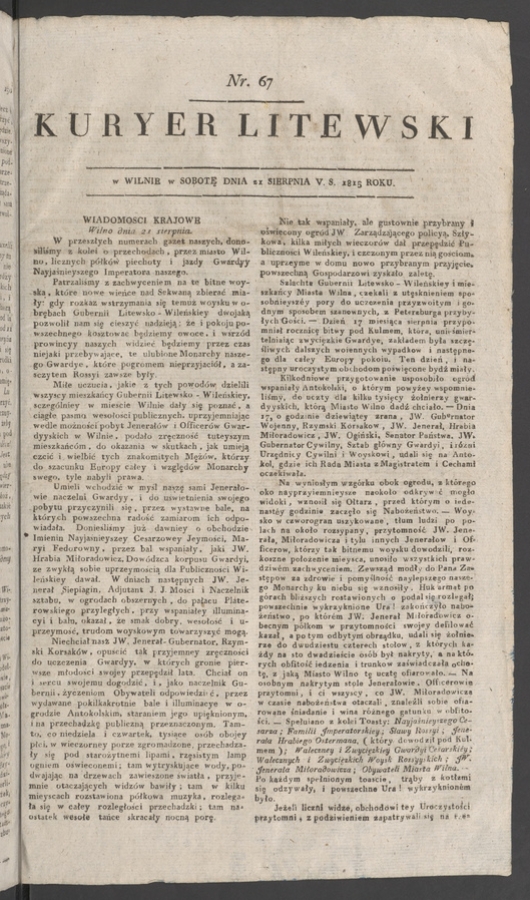 Kuryer Litewski. 1815, numer 67