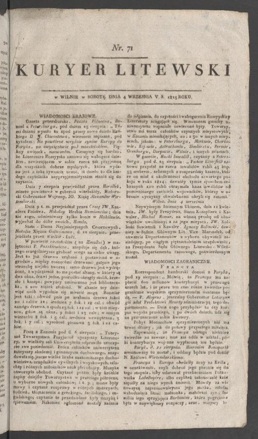 Kuryer Litewski. 1815, numer 71
