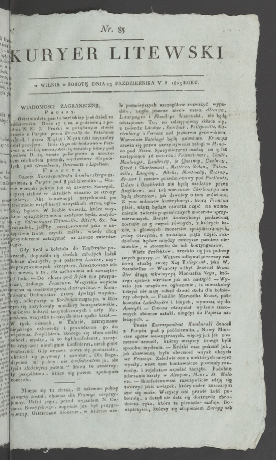 Kuryer Litewski. 1815, numer 85