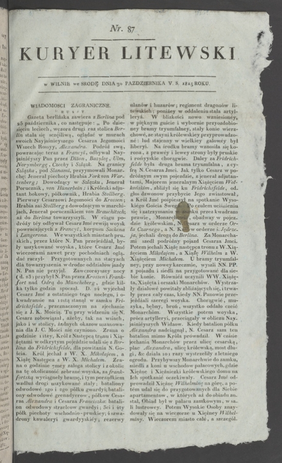Kuryer Litewski. 1815, numer 87